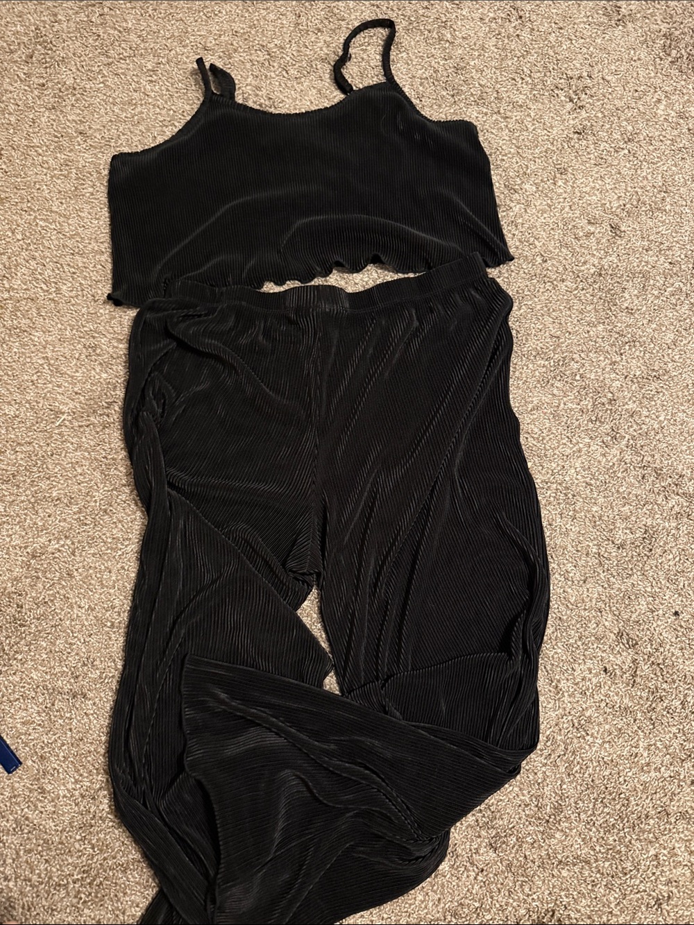 No Boundaries Black Ribbed Velvet Wide-Leg Pants & Cropped Tank